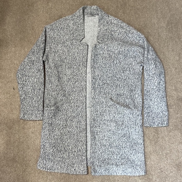 Zara Light Grey Fleece Long Blazer Open Front Cardigan Size S - Picture 1 of 4